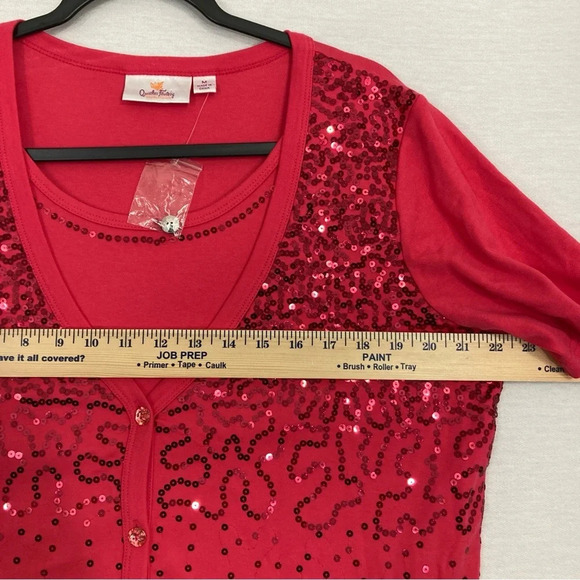 Quacker Factory Red Sequins Evening Layered Stretch Pullover Top Medium - Picture 4 of 9